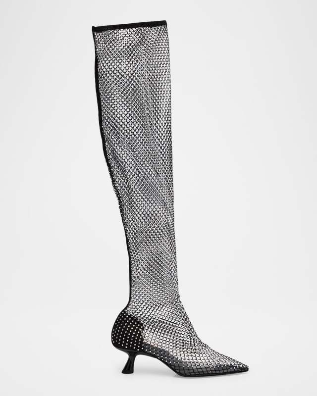 Kuki Crystal Fishnet Over-The-Knee Boots